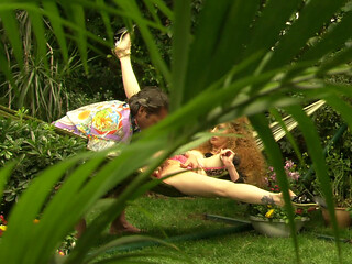 Ginger MILF with big tits gets fucked outdoors