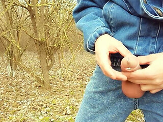 Twink Wanks with Penis Plug Outdoor - Cum Leaking with Urethral Ball Inside