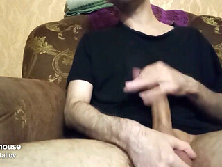 Big Cock and Hot Balls. Horny Guy Jerking and Derives Pleasure