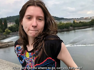 Meeting on the streets with Polish student ends with huge cumshot on her petite body