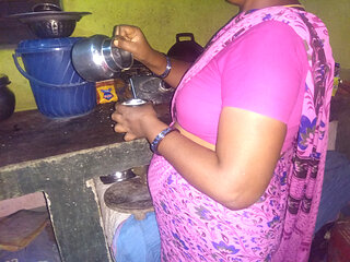 Indian Hot housewife romance hasband in Kitchen