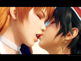 Talim x Kasumi lesbian kissing (Soul Calibur, Dead or alive/AI generated)
