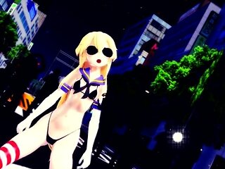 Brunette cums to hentai