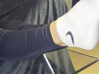 Dirty White Sneaker Worship - Smelly Socks in Face with Valeria Night (front View)