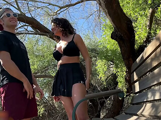 Busty Girl wants to Sloppy Suck him off (Cover her Front in Spit) by the Lake -almost Caught 3 Times