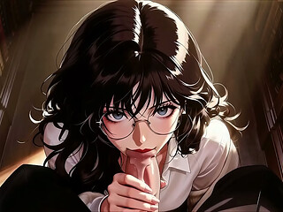 Gap Moe glasses beautiful woman , the private study session in the library.Super temptation. AI generated