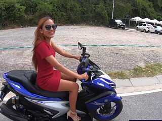 Big round ass Thai GF motobike ride and hardcore fuck at home