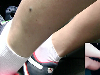 Driving in Blue Nike Sneakers and White Socks