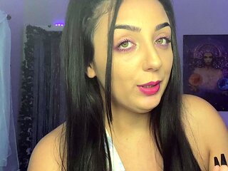 Busty curly brunette with big boobs fucks on couch