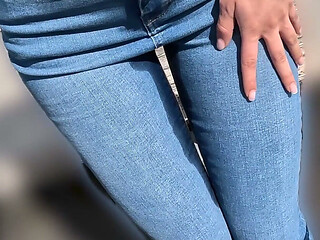 Wetting Jeans in Shopping Mall Pissing and Mouth Piss