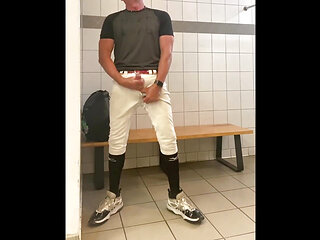 Baseball Geared up Jockdad87 Shoots His Alpha Load in the Locker Room
