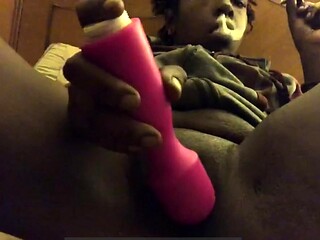 Smoking Black Babe Toys Her Pussy on Webcam
