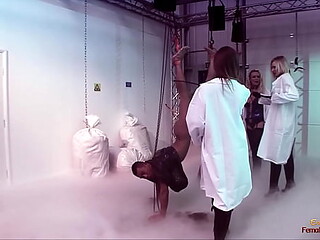 Bound and helpless men get serviced by sexy mistresses in kinky lingerie