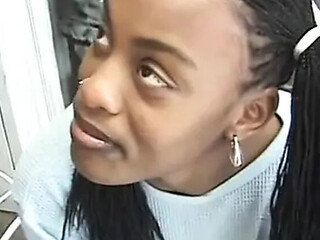 Hot young black beauty sucks white cock until facial