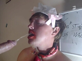 This stupid whore Sucks dog dildo , Gets pissed on and CUMED on like a piece of trash!