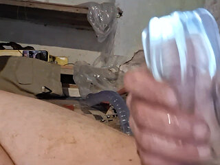 Masturbating with a big dildo with a 40cm cock