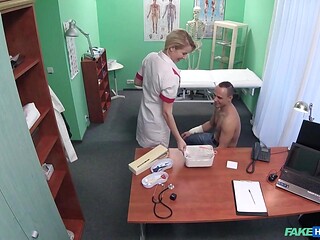 Blonde Nurse in FULL UNIFORM fucks her latest Patient - Fake Hospital