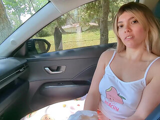 Giving a feisty Latina a ride ends with her riding cock in the backseat