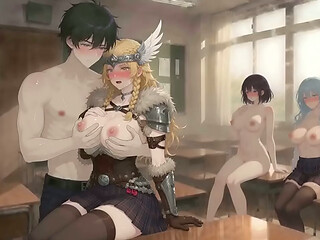 AI Hentai Muscular Guy Strips and Gropes Busty Blonde While Others Watch in Classroom part 2