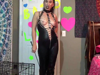 Solo mistress wearing latex shows her tits while talking dirty