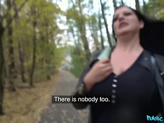 Busty MILF gets fucked in a forest by her public agent