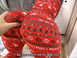 Step Sister Stuck in Washing Machine - Christmas Gift Fuck with Big Ass Doggy Style & Rough Sex