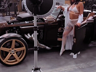 Making off of a Photo Shoot in a Mechanic Workshop