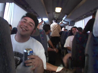 Wild orgy. Gangband for the blonde rock girl in the bus