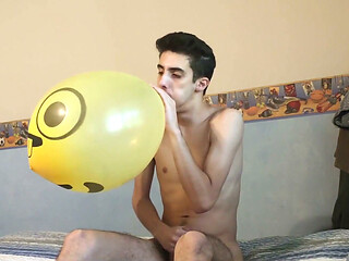Blowing up a Huge Smiley Balloon While Jerking off