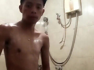 Filipino Solo Shower: Slim Asian Twink Jerks Big Cock