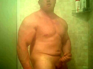 Steamy Shower Jerking Session and Cum on Glass with Big Uncut Cock