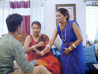 Desi Indian hubby shows his wives how to please each other in a wild