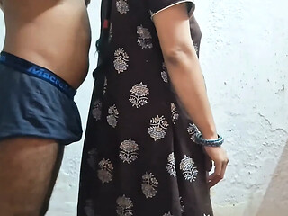 Sexy Indian sister-in-law sucks big cock and shows off natural big tits.