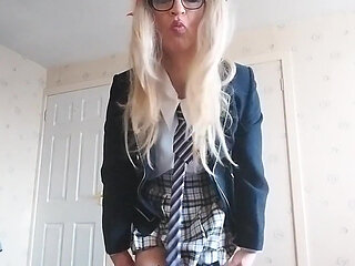 Dolled-up College-girl Sissy Minces & Shows Her Clitty
