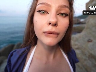 Pov brunette takes stranger's cock in public and gets an anal creampie