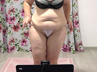 Russian BBW shakes her big booty in panties and thongs on cam