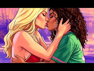 Grand theft auto V/VI cover girls lesbian kissing (AI generated)