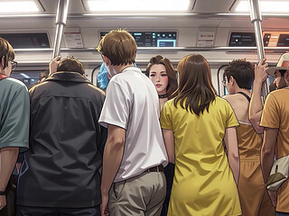Three gorgeous futas with giant cocks fuck you on the subway and cum right in your mouth. FOV. POV