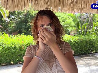 Mini bikini beauty undresses while playing beer pong in a fun game