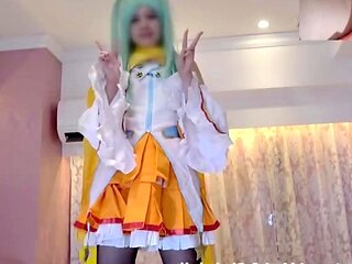 Cute Asian in pretty panties masturbates with a toy