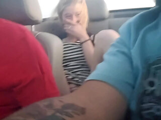 Hot Blue Eyed Blonde Dildo Fucking in the Back of Convertible