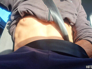 Risky Car Masturbation Big Cock - Jerk Off in Moving Car Almost Caught Public