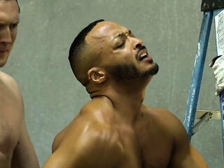 Analgaping muscular ebony riding mature