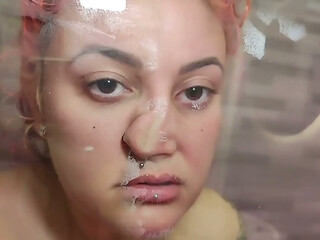 FETISH GLASSCHORD LICKING FACE BODY TITS ASS IN THE SHOWER
