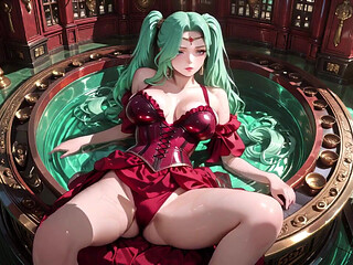 Green-haired Warlock! Red Battle Armor in the Classical Arcade, Slit Skirt Teasing Every Move