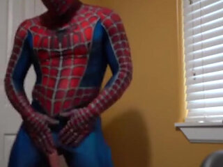 Cumming in a Spider Man Costume