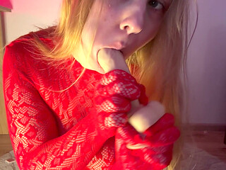 Blowjob in Full Fishnet Bodysuit