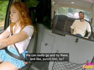 Female Fake Taxi - Polish redhead Cherry Candle caught cheating blowjob pussy licking hot public sex