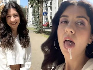 Hottie Katty West Asks Random Guy to Cum on Her Face for a Public Cumwalk