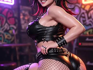 Anime punk girls strip tease then virtual fuck together in 3D animation